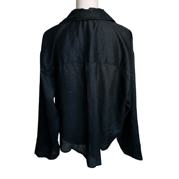 Madewell Shirt Women's XL Black Resort Long-Sleeve Collared Semi-Sheer Button Up - Picture 2 of 8